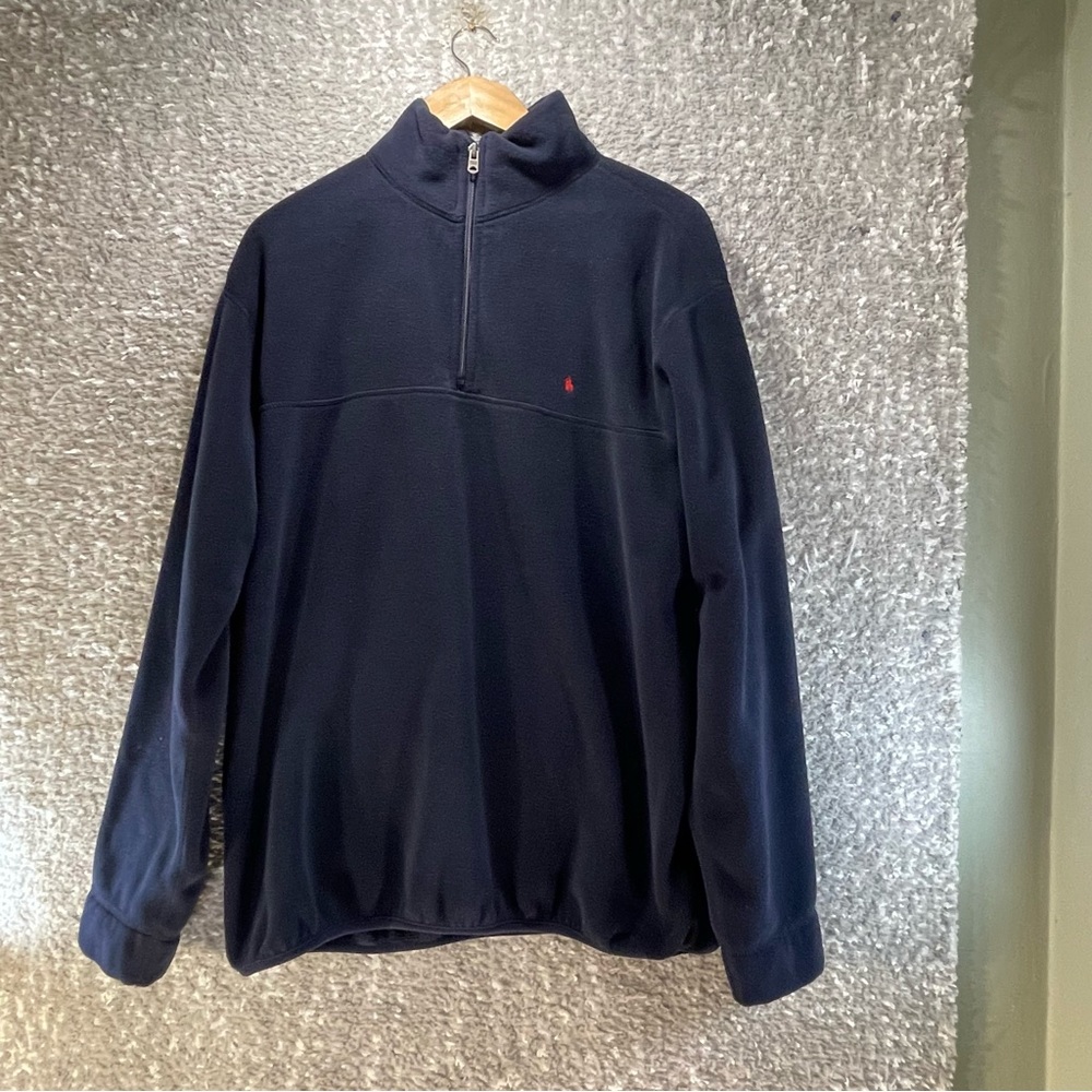 Polo By Ralph Lauren Vintage Fleece Pullover 1/4 Zip Navy Black Size XL Sweater
